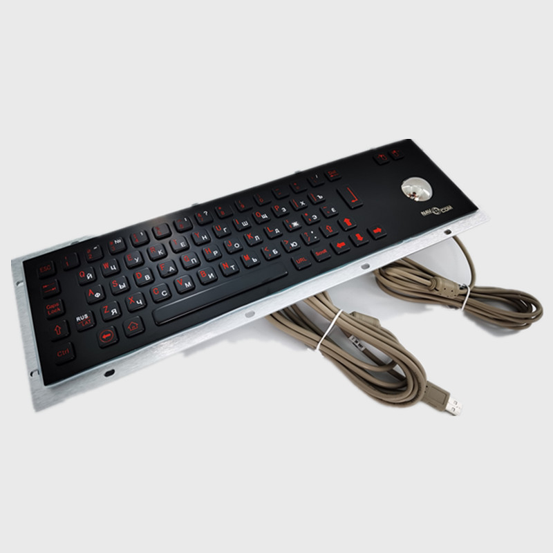 ট্র্যাকবল সহ USB কালো রঙের IP65 IK07 স্টেইনলেস স্টীল কীবোর্ড